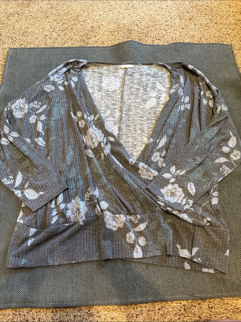 Maurices Gray Floral Wrap V-Neck Sweater